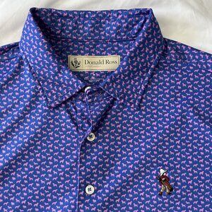 Donald Ross Blue & Pink Dog Print Golf Polo Men's Medium